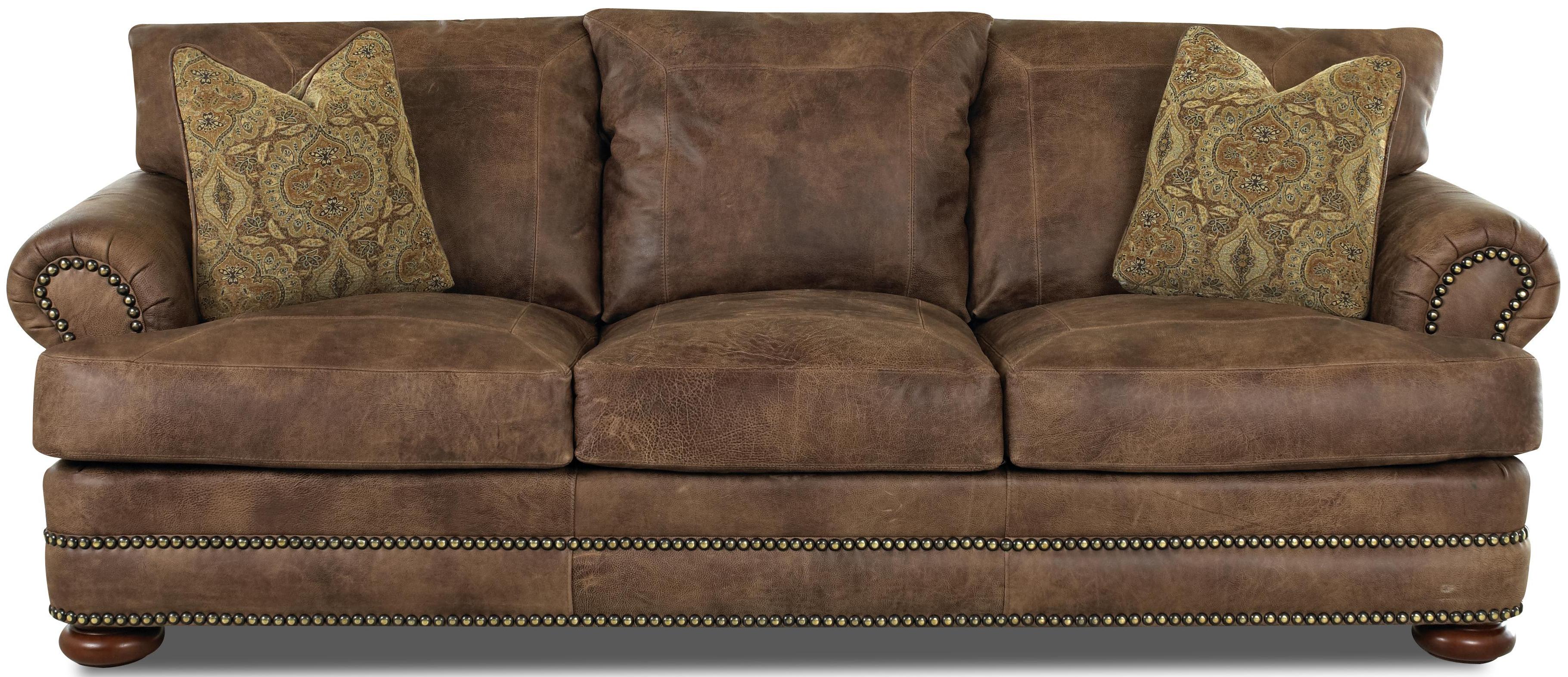 Klaussner Montezuma Casual Style Leather Sofa with Bun Feet AHFA Sofas